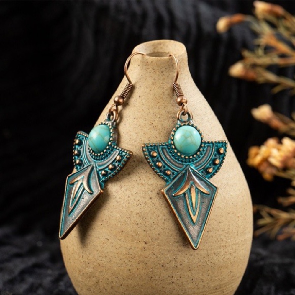 🔥3/$20 Sale🔥 Bohemian Geometric Turquoise Metal Earrings